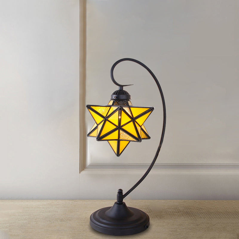 Baroque Black Pentagram Nightstand Lamp - 1 Head Glass Night Table Light For Bedside In