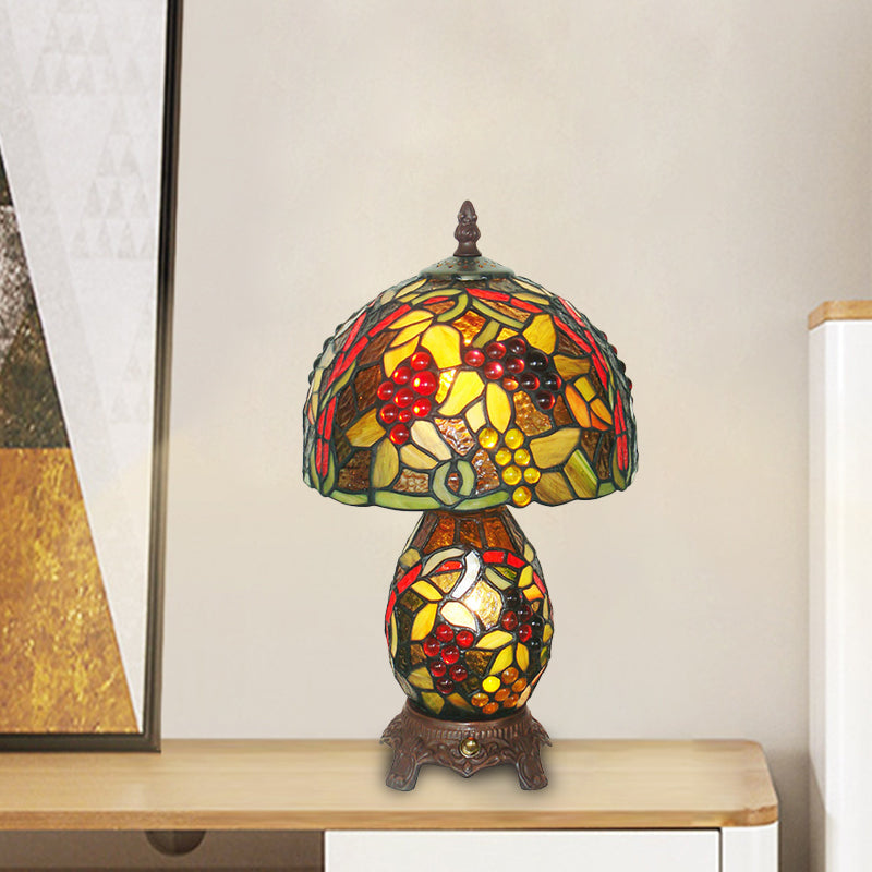 Mediterranean Glass Table Lamp With Grapes Pattern Coffee Hand Cut Night Lighting & Dome Shade