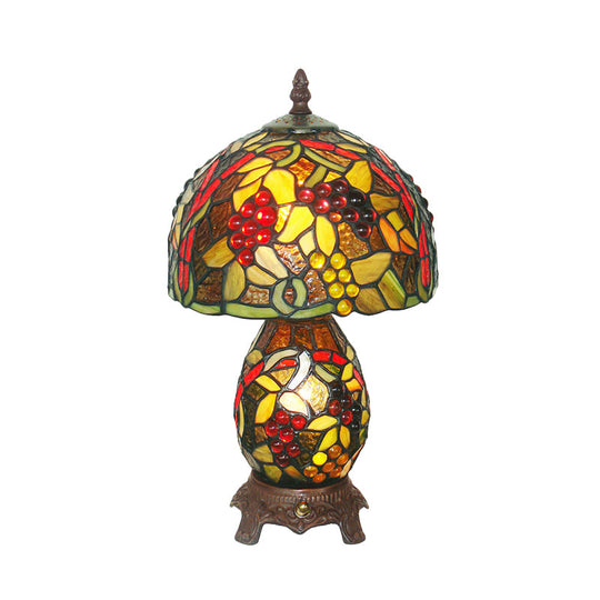 Mediterranean Glass Table Lamp With Grapes Pattern Coffee Hand Cut Night Lighting & Dome Shade