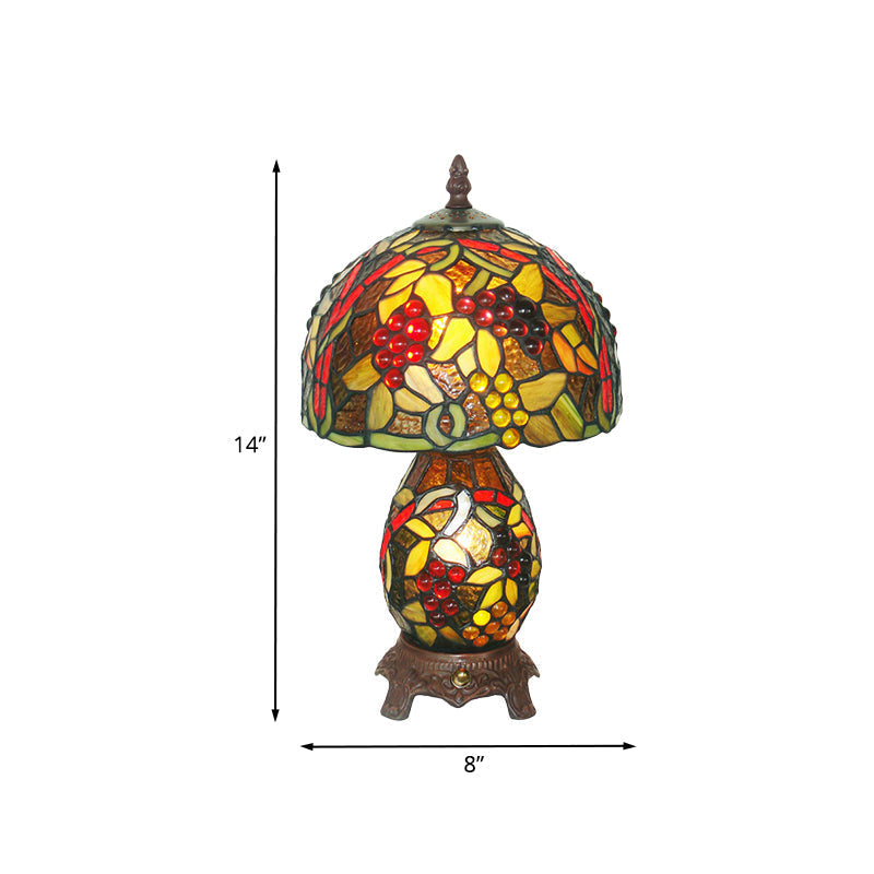 Mediterranean Glass Table Lamp With Grapes Pattern Coffee Hand Cut Night Lighting & Dome Shade