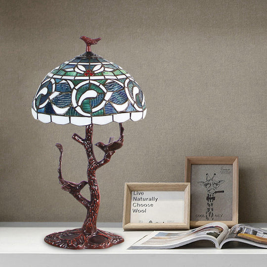 Stained Glass Tiffany Style Table Light - Kapok Pattern Night Lamp With Tree Design Coffee