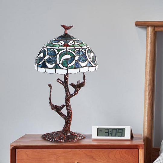 Stained Glass Tiffany Style Table Light - Kapok Pattern Night Lamp With Tree Design