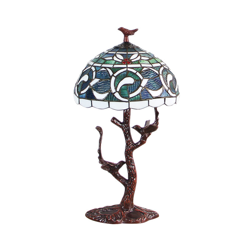 Stained Glass Tiffany Style Table Light - Kapok Pattern Night Lamp With Tree Design