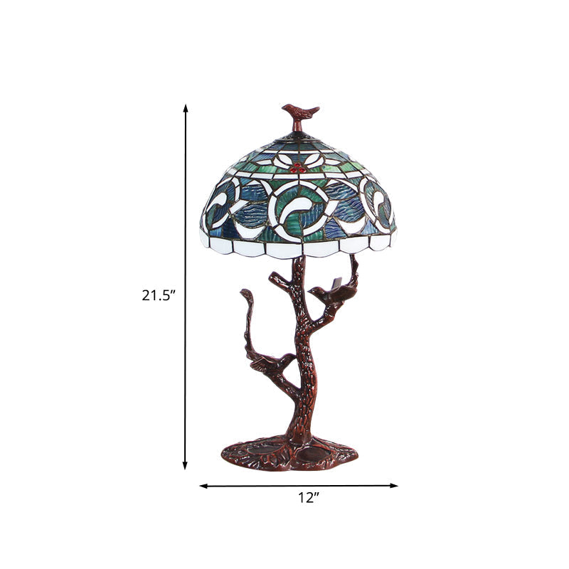 Stained Glass Tiffany Style Table Light - Kapok Pattern Night Lamp With Tree Design