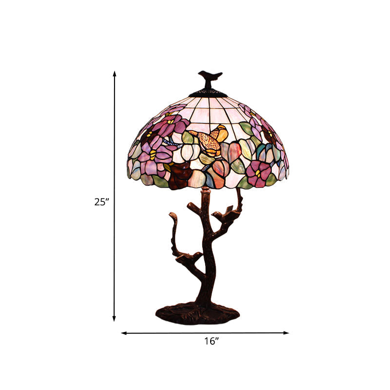 Tiffany Coffee Flower Patterned Bedroom Night Lamp - Hand Cut Glass Shade