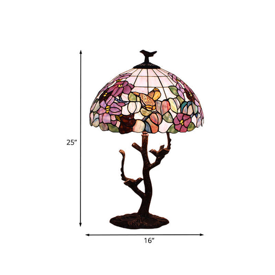 Tiffany Coffee Flower Patterned Bedroom Night Lamp - Hand Cut Glass Shade