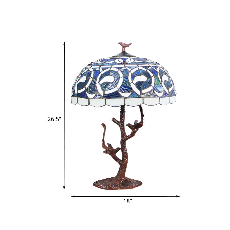 Bowl Shaped 1-Light Cut Glass Mediterranean Night Table Light In Coffee With Tree Design - Lighting