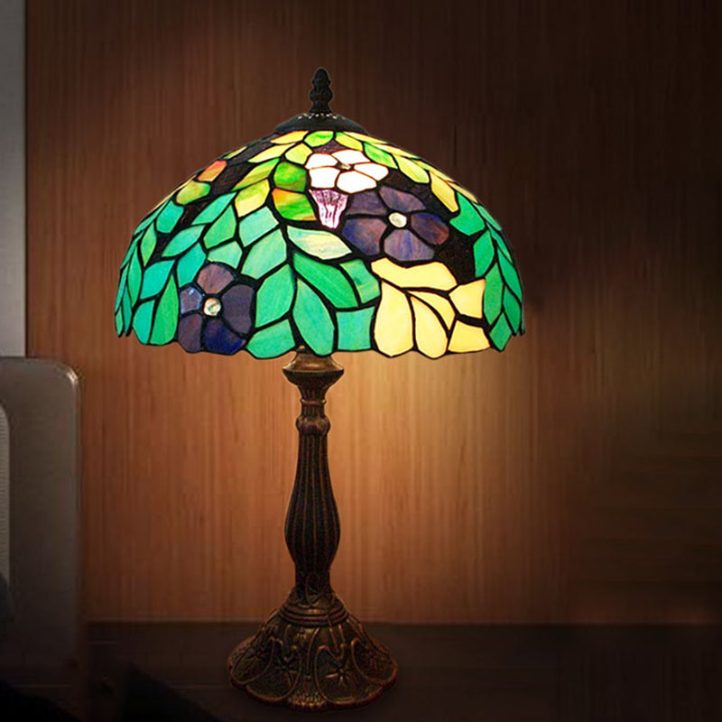 Stained Glass Coffee Nightstand Lamp In Bowl Shape - Victorian Leaf And Petal Design