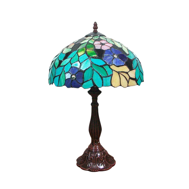 Stained Glass Coffee Nightstand Lamp In Bowl Shape - Victorian Leaf And Petal Design