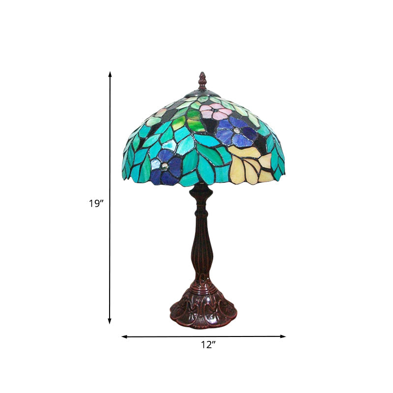 Stained Glass Coffee Nightstand Lamp In Bowl Shape - Victorian Leaf And Petal Design