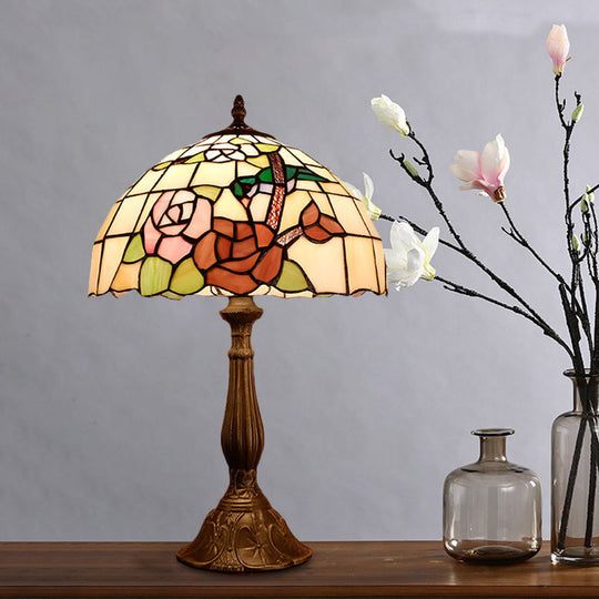 Hyadum I - Victorian Hand Cut Glass Night Light with Rose Pattern - Bronze Domed