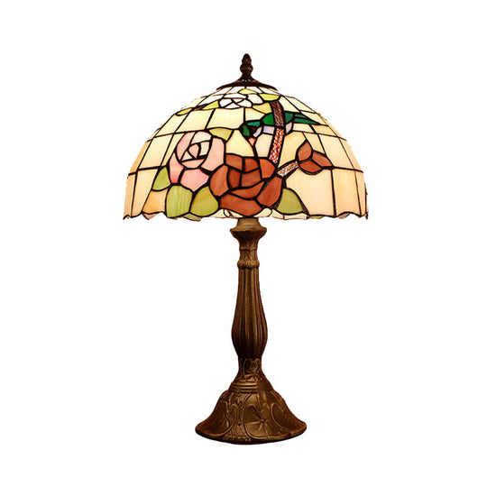 Hyadum I - Victorian Hand Cut Glass Night Light with Rose Pattern - Bronze Domed