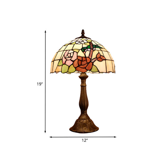 Hyadum I - Victorian Hand Cut Glass Night Light with Rose Pattern - Bronze Domed