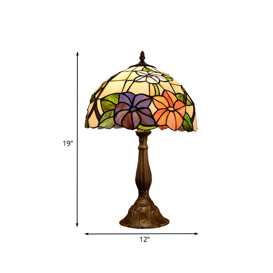 Victoria - Tiffany Tiffany Dome Shade Table Light 1-Bulb Stained Art Glass Night Lighting in Bronze with Bloom Pattern