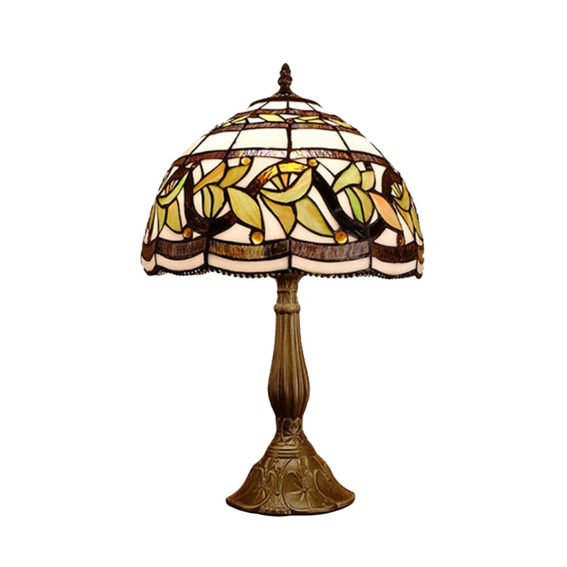 Baroque Style Stained Glass Table Lamp - Yellow/Green/Orange Dome Design With Leaf/Flower Pattern