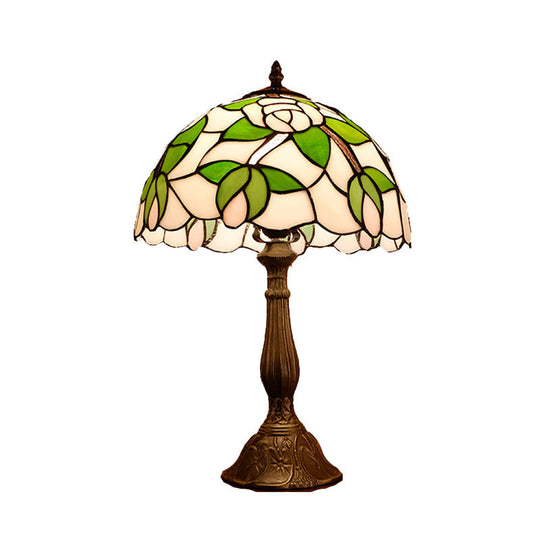 Tiffany Style Night Light: Bowl Shape With Rose Pattern Bronze Finish Table Lighting