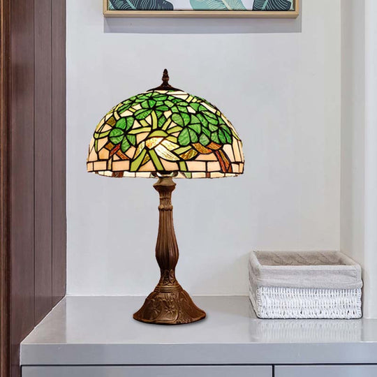 Baroque Blossom Stained Art Glass Nightstand Light With Domed Design - 1 Bulb Red/Beige/Green