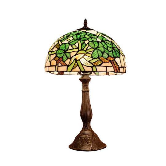 Baroque Blossom Stained Art Glass Nightstand Light With Domed Design - 1 Bulb Red/Beige/Green