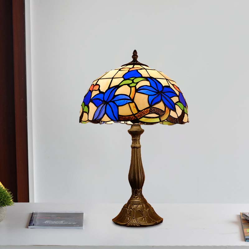 Bronze Stained Glass Nightstand Light - Tiffany Style With Gardenia Pattern