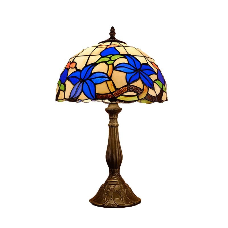 Bronze Stained Glass Nightstand Light - Tiffany Style With Gardenia Pattern