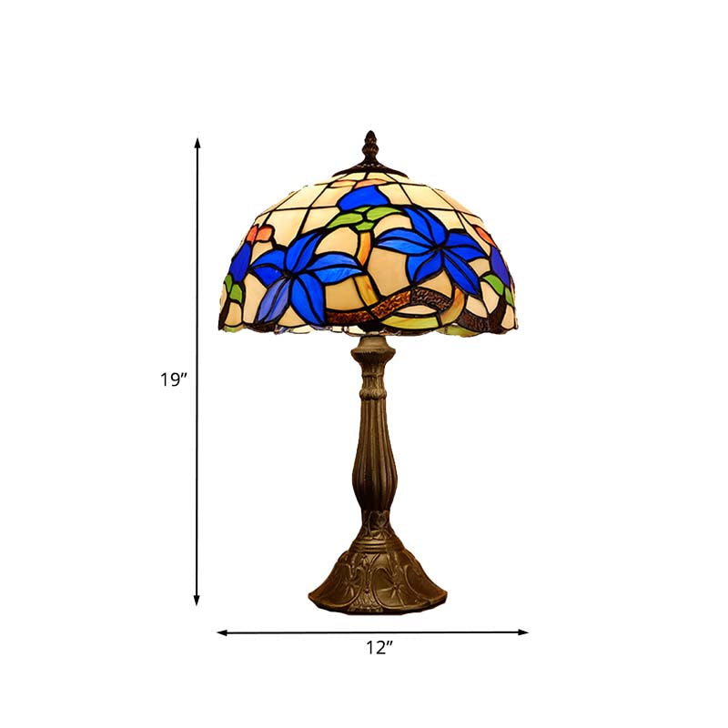 Bronze Stained Glass Nightstand Light - Tiffany Style With Gardenia Pattern