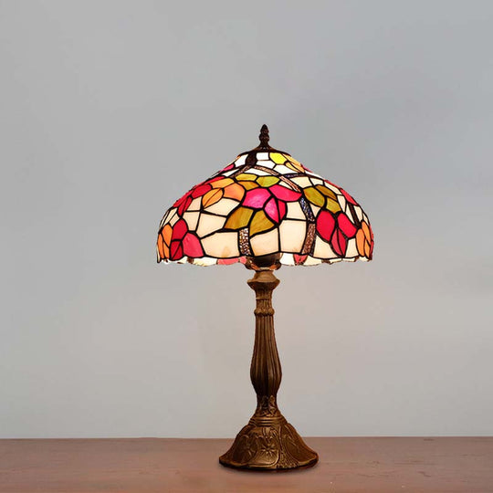 Gaia - Victorian 1 Light Night Table Lamp Victorian Bowl Hand Cut Glass Floral Patterned Nightstand Light in Bronze