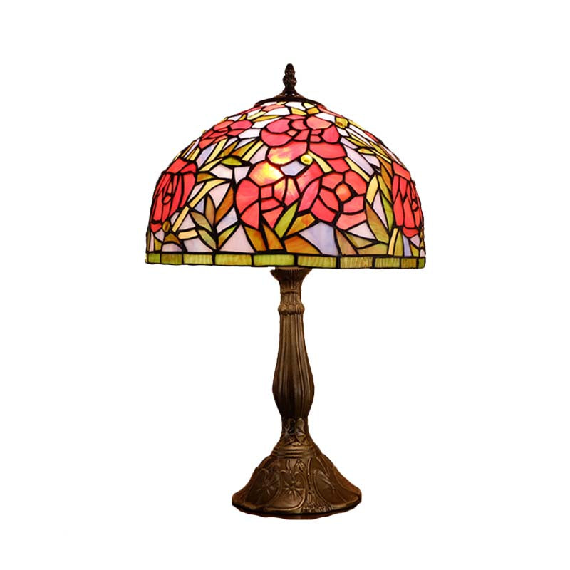 Gaia - Victorian 1 Light Night Table Lamp Victorian Bowl Hand Cut Glass Floral Patterned Nightstand Light in Bronze