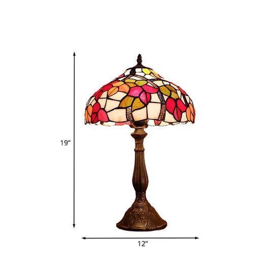 Victorian Bowl Hand Cut Glass Night Table Lamp - Elegant Floral Pattern In Bronze