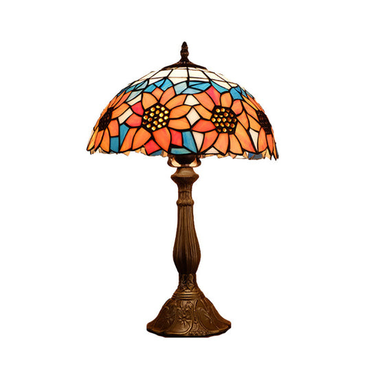 Arrakis - Baroque Baroque Bowl Shade Table Light 1-Bulb Hand Cut Glass Sunflower Patterned Nightstand Lighting in Yellow/Orange