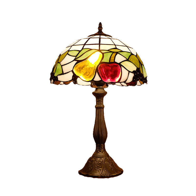 Tiffany Stained Glass Table Lamp With Fruit Pattern - Bowl Shade Night Light Bronze Finish