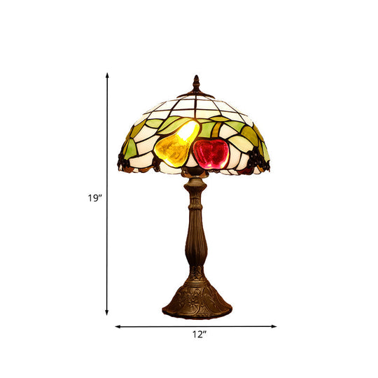 Tiffany Stained Glass Table Lamp With Fruit Pattern - Bowl Shade Night Light Bronze Finish