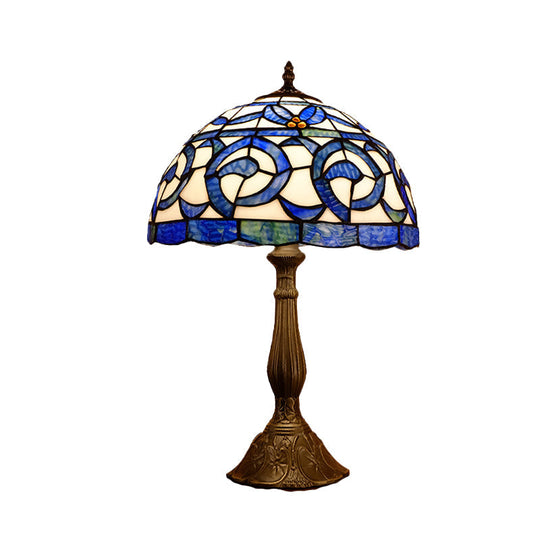 Tiffany Bronze Table Lamp With Stained Glass Shade - Bedroom Nightstand Lighting