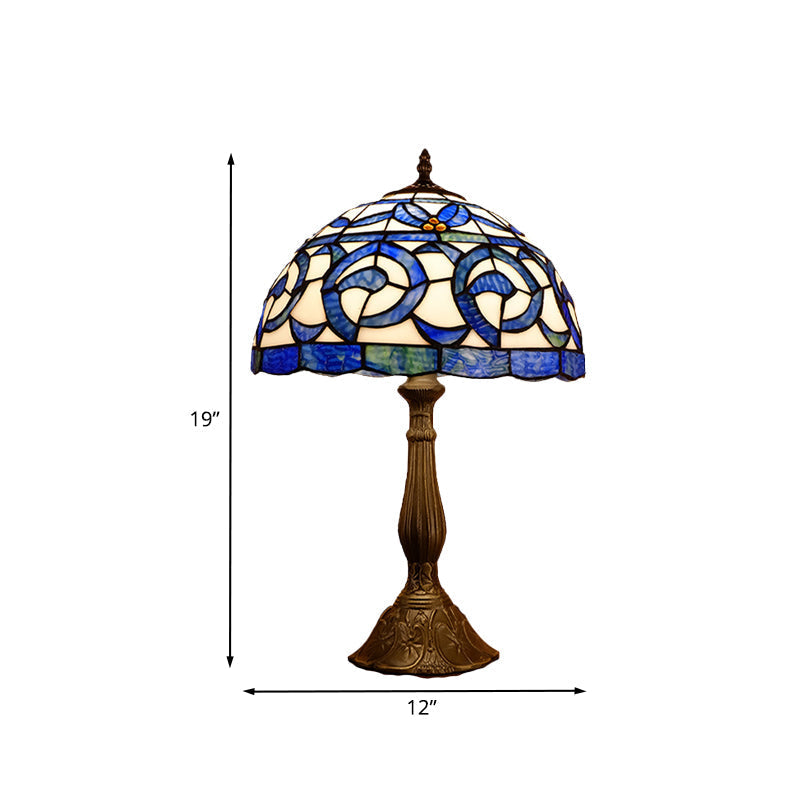 Tiffany Bronze Table Lamp With Stained Glass Shade - Bedroom Nightstand Lighting