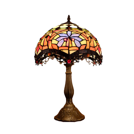 Hand-Cut Glass Tiffany Style Nightstand Lamp With Scalloped Design