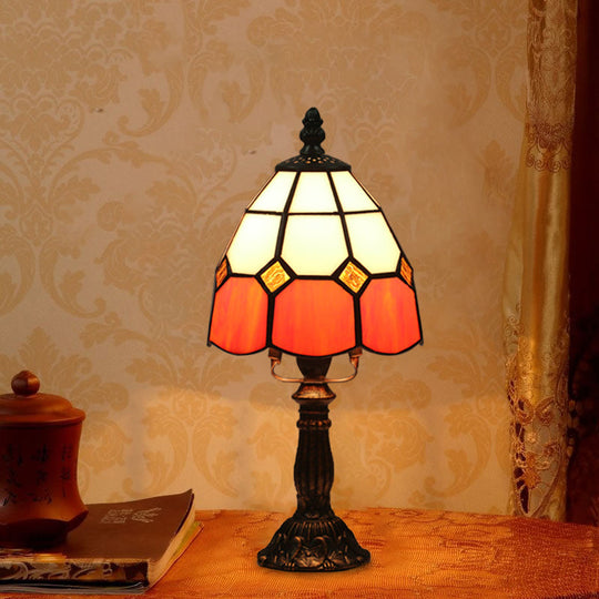 Stained Glass Dome Night Light - Artistic Mission Style Beige/Yellow/Orange Grid Pattern Ideal