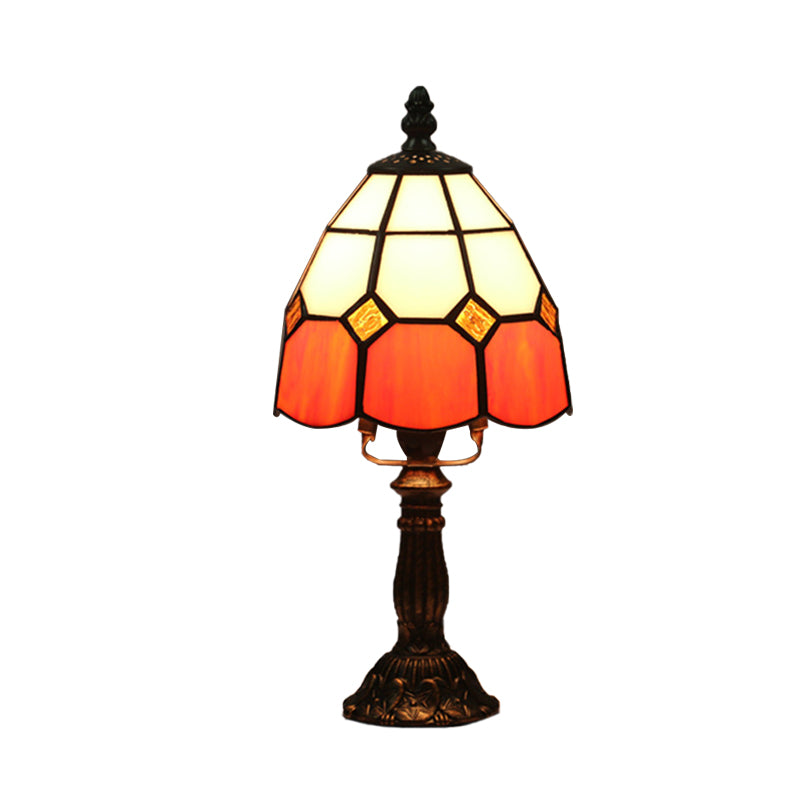 Stained Glass Dome Night Light - Artistic Mission Style Beige/Yellow/Orange Grid Pattern Ideal