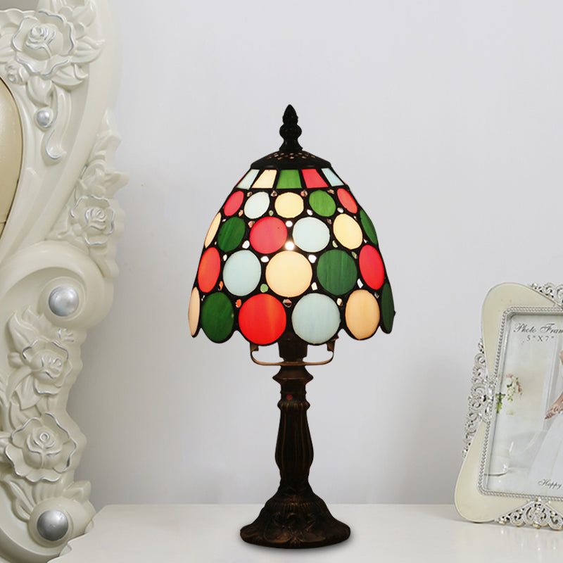 Tiffany Style Glass Nightstand Lamp - Bowl Shape 1 Light Beige/Red-Green-Pink Bedroom Table