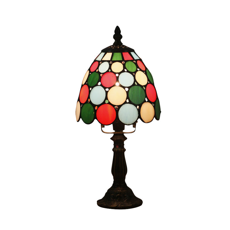 Tiffany Style Glass Nightstand Lamp - Bowl Shape 1 Light Beige/Red-Green-Pink Bedroom Table