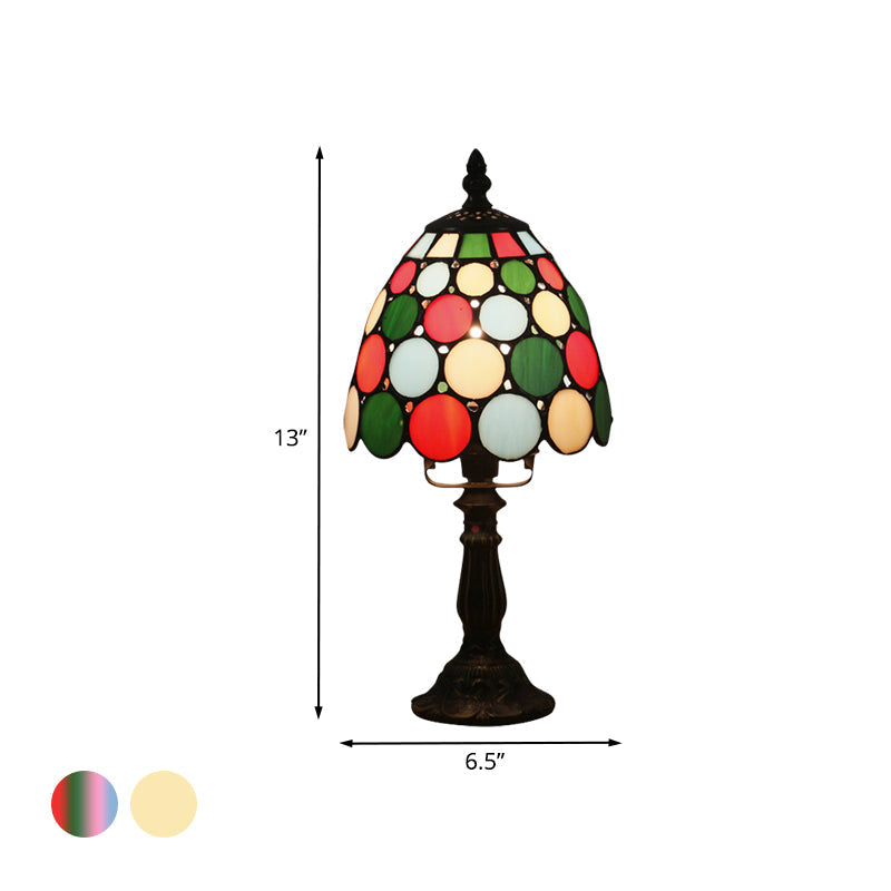 Tiffany Style Glass Nightstand Lamp - Bowl Shape 1 Light Beige/Red-Green-Pink Bedroom Table