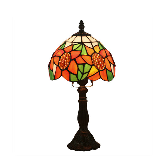 Mediterranean Bronze Sunflower Patterned Nightstand Light With Stained Glass Shade - 1 Bedroom Night