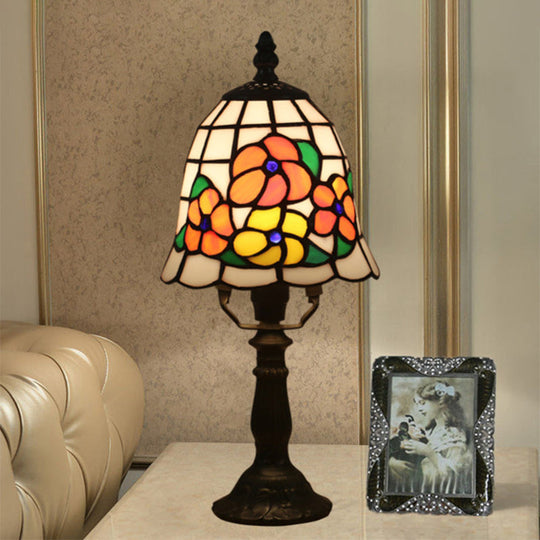 Baroque Bell Stained Art Glass Nightlight Table Lamp In Pink/Orange - Bloom Pattern Bedside Lighting