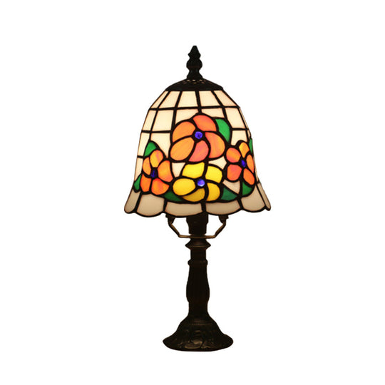 Baroque Bell Stained Art Glass Nightlight Table Lamp In Pink/Orange - Bloom Pattern Bedside Lighting