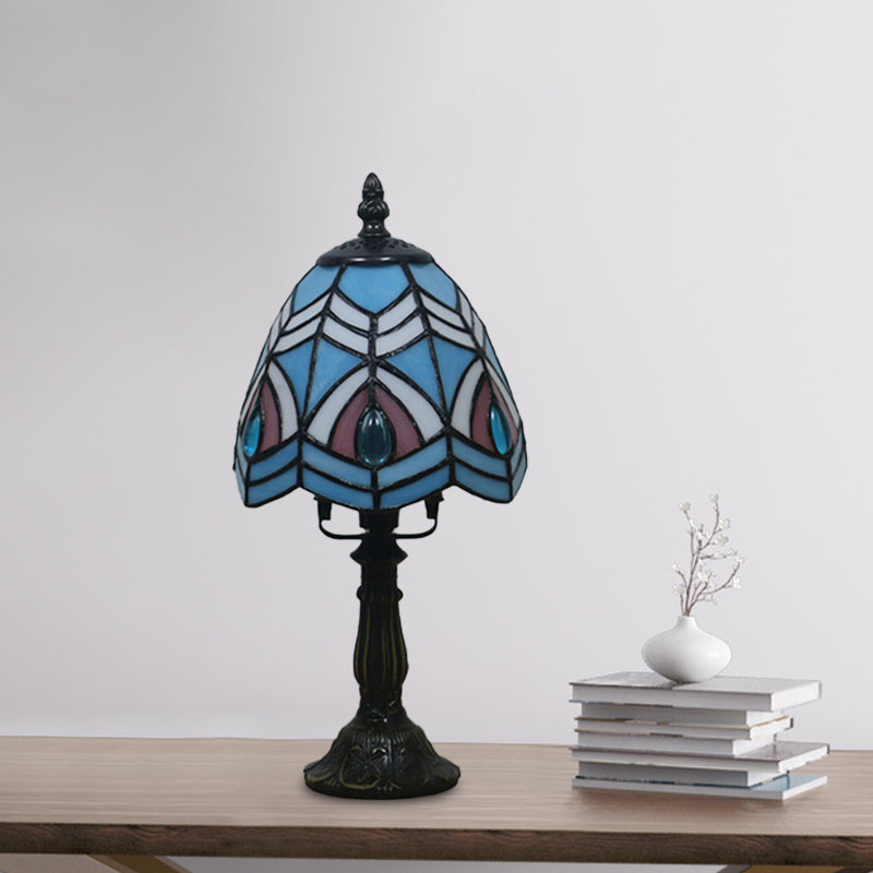 Mediterranean Beige/Pink Glass Bowl Night Lamp - Hand-Cut With Floral/Peacock Tail Patterns Table