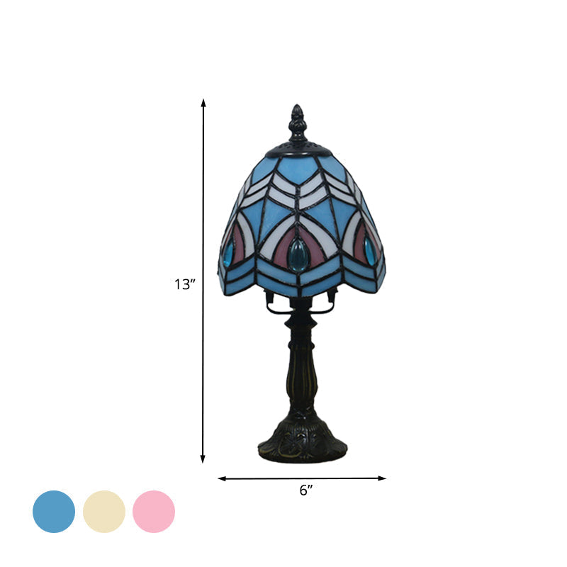 Mediterranean Beige/Pink Glass Bowl Night Lamp - Hand-Cut With Floral/Peacock Tail Patterns Table