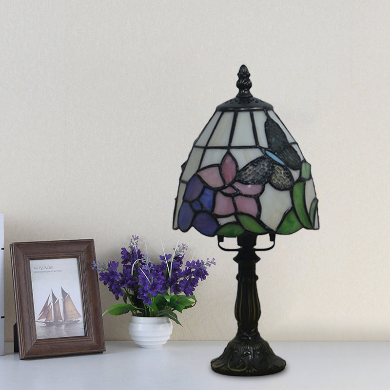 Mediterranean Beige/Pink Glass Bowl Night Lamp - Hand-Cut With Floral/Peacock Tail Patterns Table