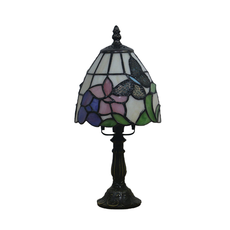 Mediterranean Beige/Pink Glass Bowl Night Lamp - Hand-Cut With Floral/Peacock Tail Patterns Table