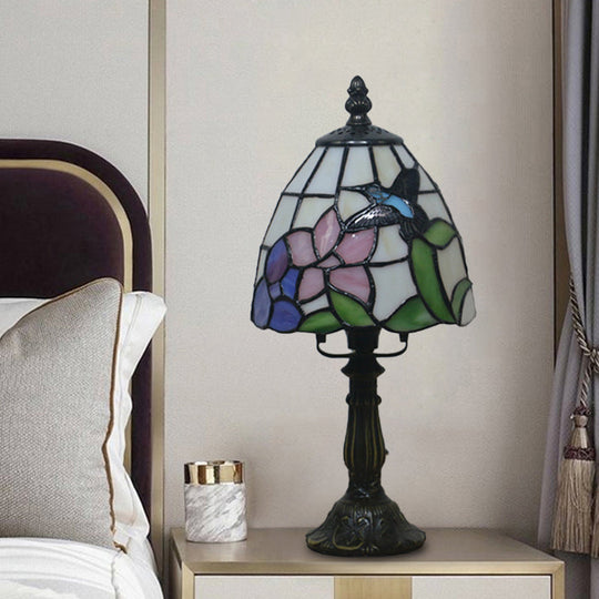 Mediterranean Beige/Pink Glass Bowl Night Lamp - Hand-Cut With Floral/Peacock Tail Patterns Table