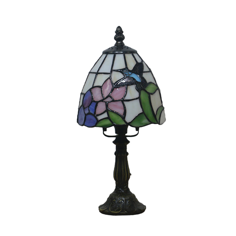 Mediterranean Beige/Pink Glass Bowl Night Lamp - Hand-Cut With Floral/Peacock Tail Patterns Table