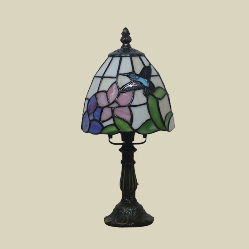 Mediterranean Beige/Pink Glass Bowl Night Lamp - Hand-Cut With Floral/Peacock Tail Patterns Table