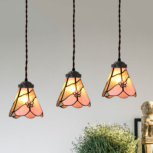 Bowl/Morning Glory Multi-Light Pendant - Pink Stained Glass Baroque Style Hanging Lamp Kit Perfect